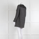 Sandro Grey Fleck Tweed Coat With Leather Shoulders