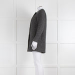 Sandro Grey Fleck Tweed Coat With Leather Shoulders