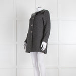 Sandro Grey Fleck Tweed Coat With Leather Shoulders