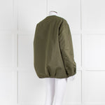 Vivi Mari Khaki Collarless Jacket with Reversible Leopard Fleece Lining