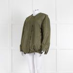 Vivi Mari Khaki Collarless Jacket with Reversible Leopard Fleece Lining