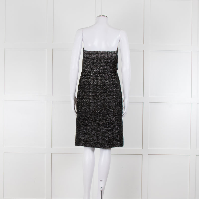 Lanvin Black Grey Lurex Silver Swan Clasp Strapless Dress