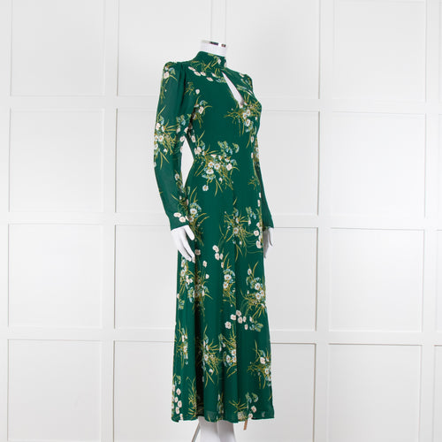 Reformation Green Floral Castalia Long Sleeve Midi Dress