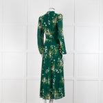 Reformation Green Floral Castalia Long Sleeve Midi Dress