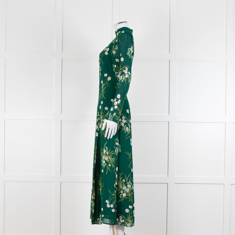 Reformation Green Floral Castalia Long Sleeve Midi Dress