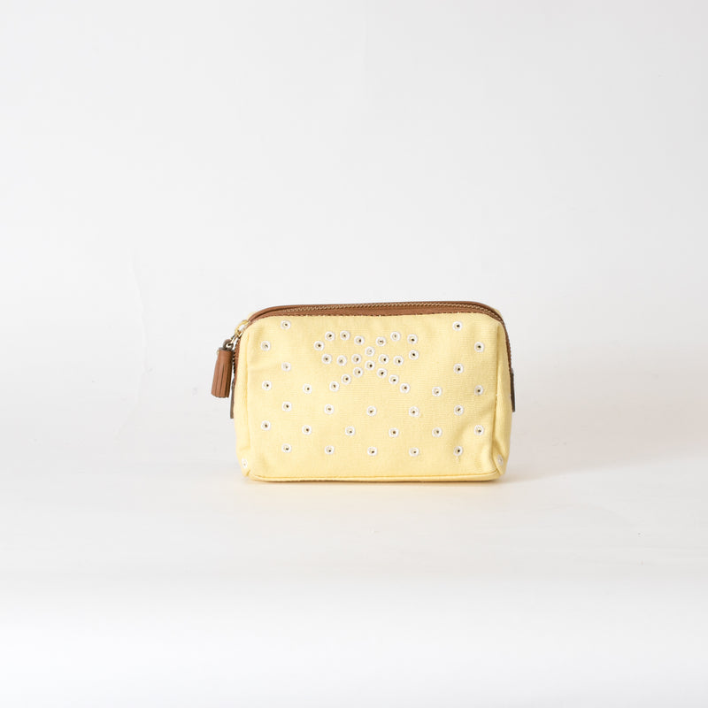 Anya Hindmarch Yellow Canvas Broderie Anglaise Pouch