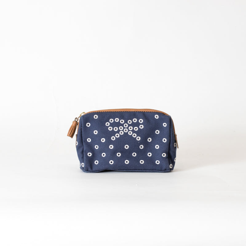 Anya Hindmarch Navy Canvas Broderie Anglaise Pouch