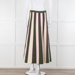 Victoria Beckham Khaki Green Cream Pink Stripe Knitted Maxi Skirt