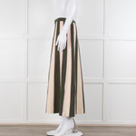 Victoria Beckham Khaki Green Cream Pink Stripe Knitted Maxi Skirt