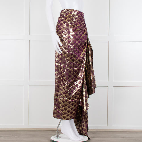 Dries Van Noten Purple Gold Silk Wrap Maxi Skirt