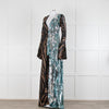 Halpern Chocolate Silver Blue Sequin Long Sleeve Jumpsuit