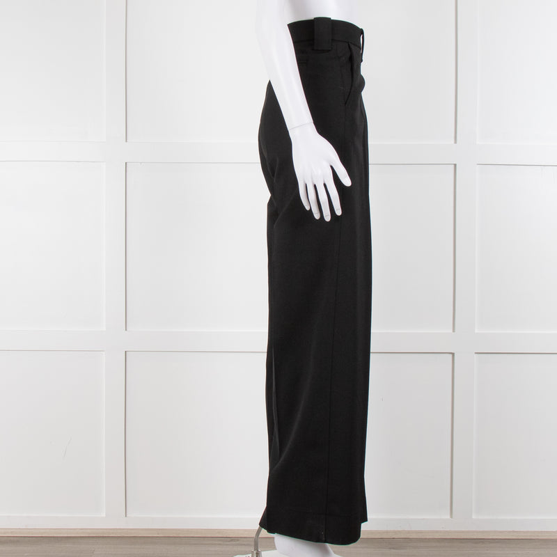 Ganni Black Twill Wide Leg Trousers