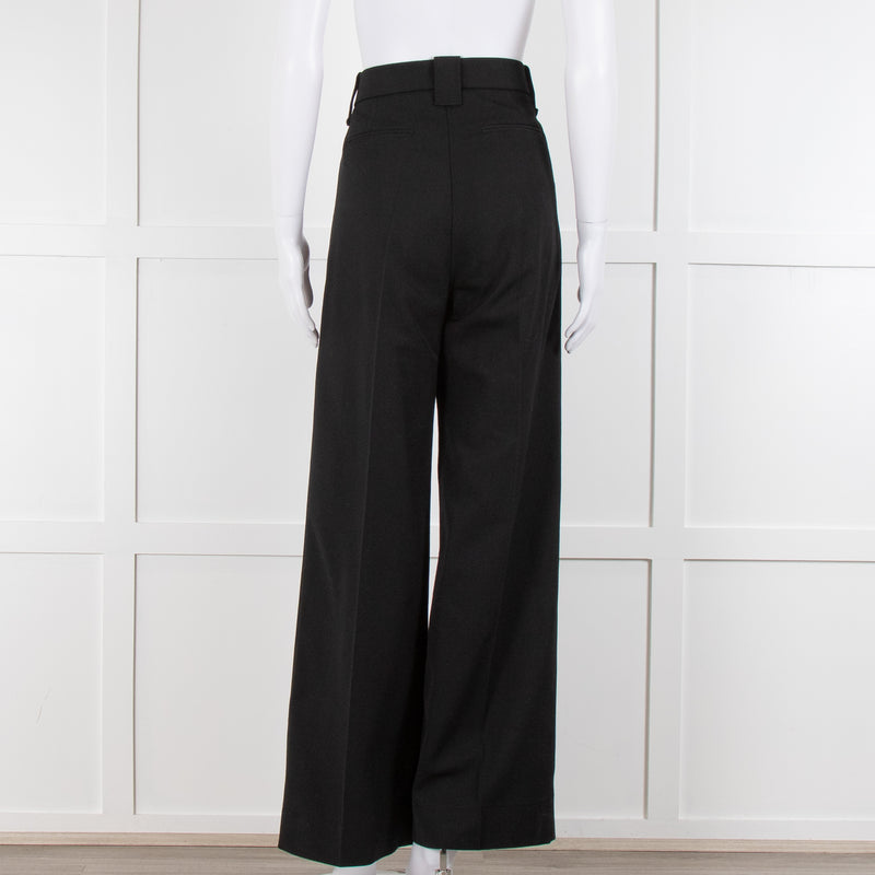 Ganni Black Twill Wide Leg Trousers