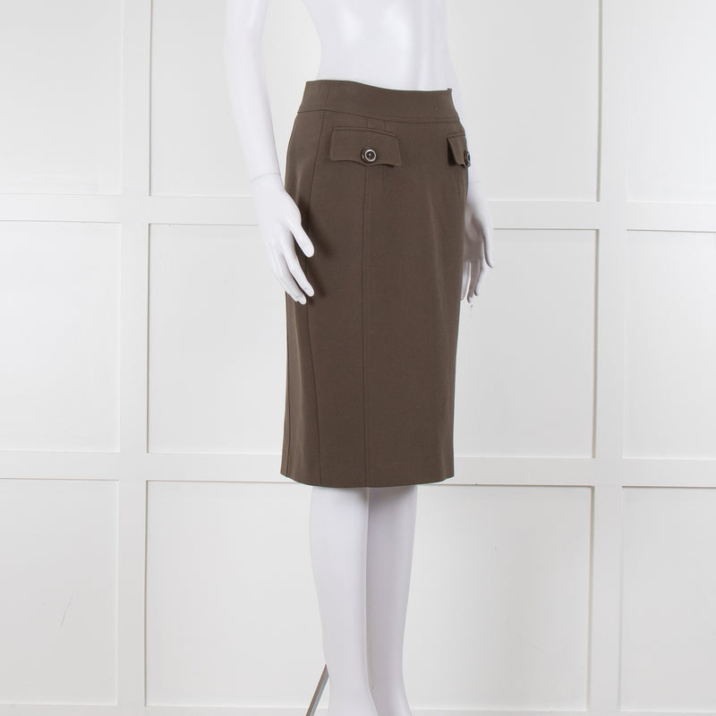 Burberry Khaki Pencil Skirt with Patch Pockets