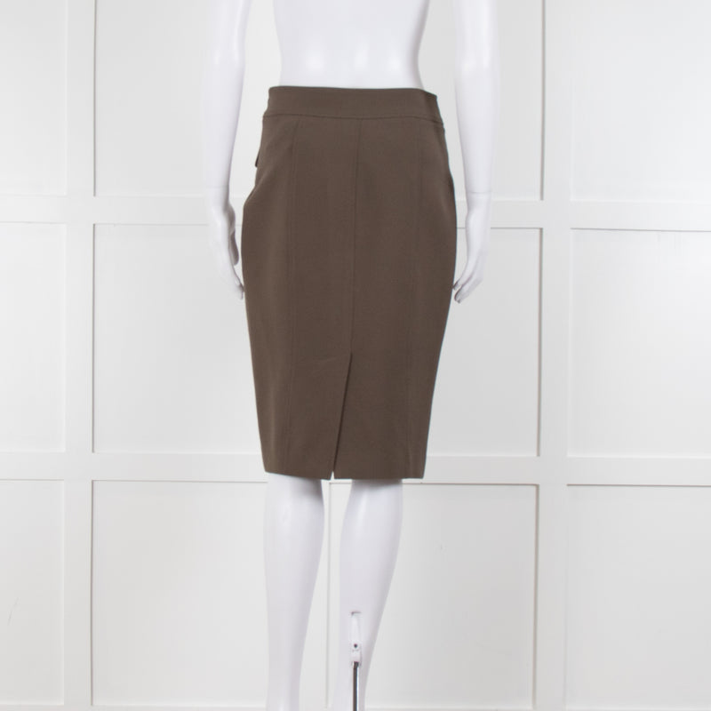 Burberry Khaki Pencil Skirt with Patch Pockets