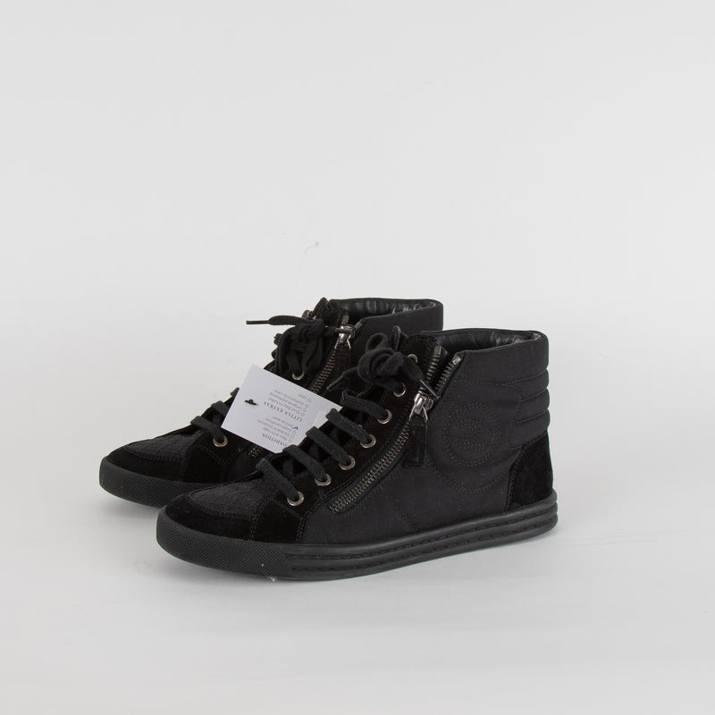 Chanel Black Side Zip High Top Sneakers