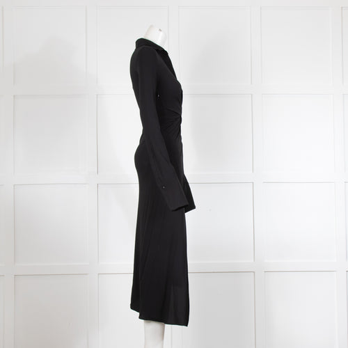 Petar Petrov Black Stretch Silk Wrap Dress With Gathering Detail