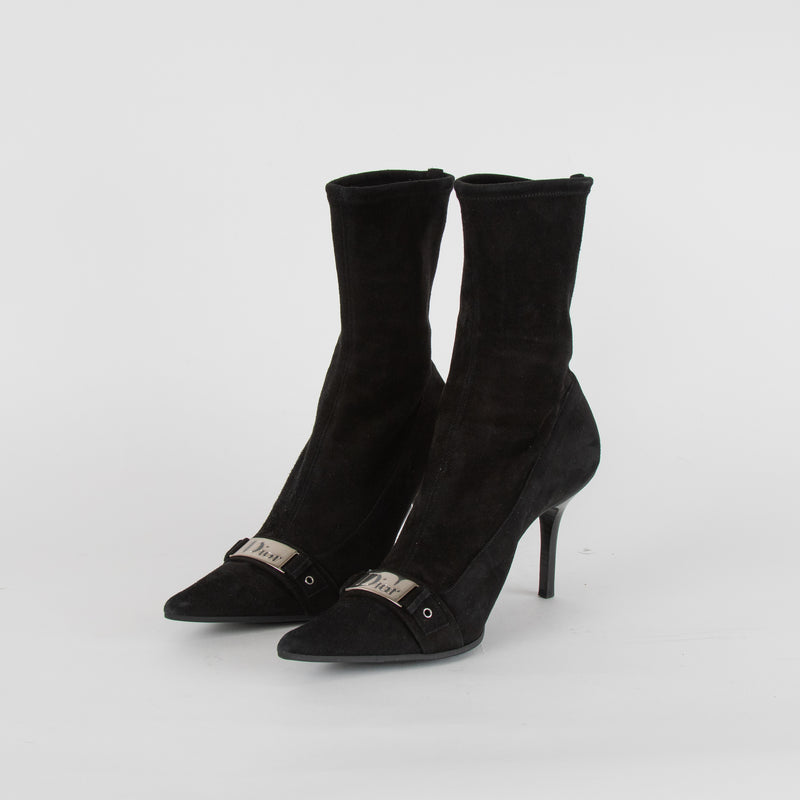 Christian Dior St Chic Bottine Black Suede Stretch  Boot