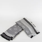 Louis Vuitton Black Grey Logo Freyed Edge Scarf With Box