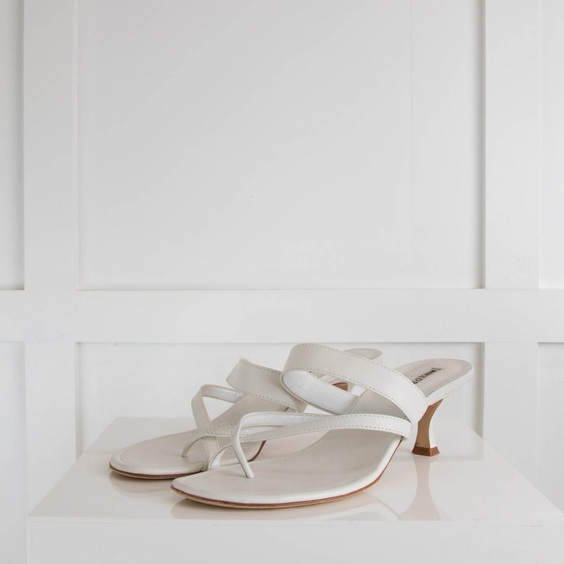 Manolo Blahnik White Susa 50 Leather Sandals