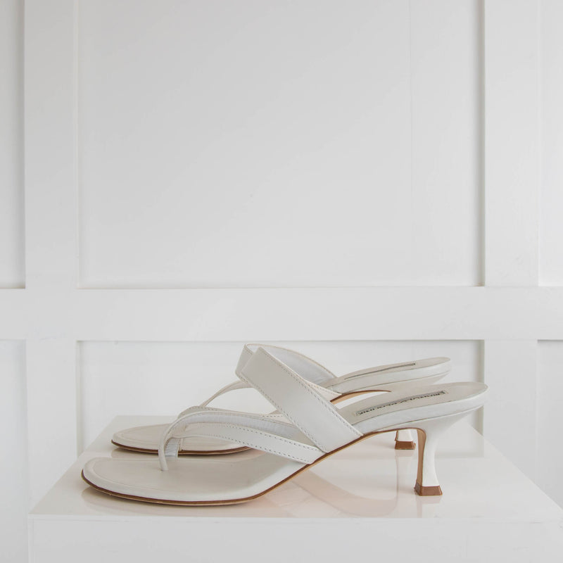 Manolo Blahnik White Susa 50 Leather Sandals