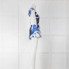 Themis Z Blue and White Patterned Wrap Jacket with Raffia Detail