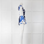 Themis Z Blue and White Patterned Wrap Jacket with Raffia Detail