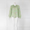 Vilshenko Green Patterned Silk Ruffle Neck Blouse