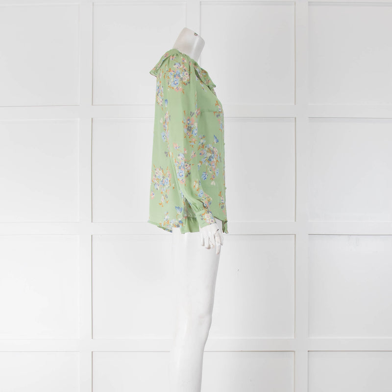 Vilshenko Green Patterned Silk Ruffle Neck Blouse