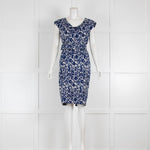 Samantha Sung Blue and Cream Pattern Shift Dress With Belt