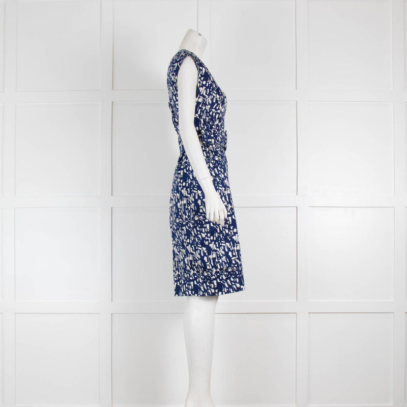 Samantha Sung Blue and Cream Pattern Shift Dress With Belt