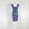 Samantha Sung Blue and Cream Pattern Shift Dress With Belt