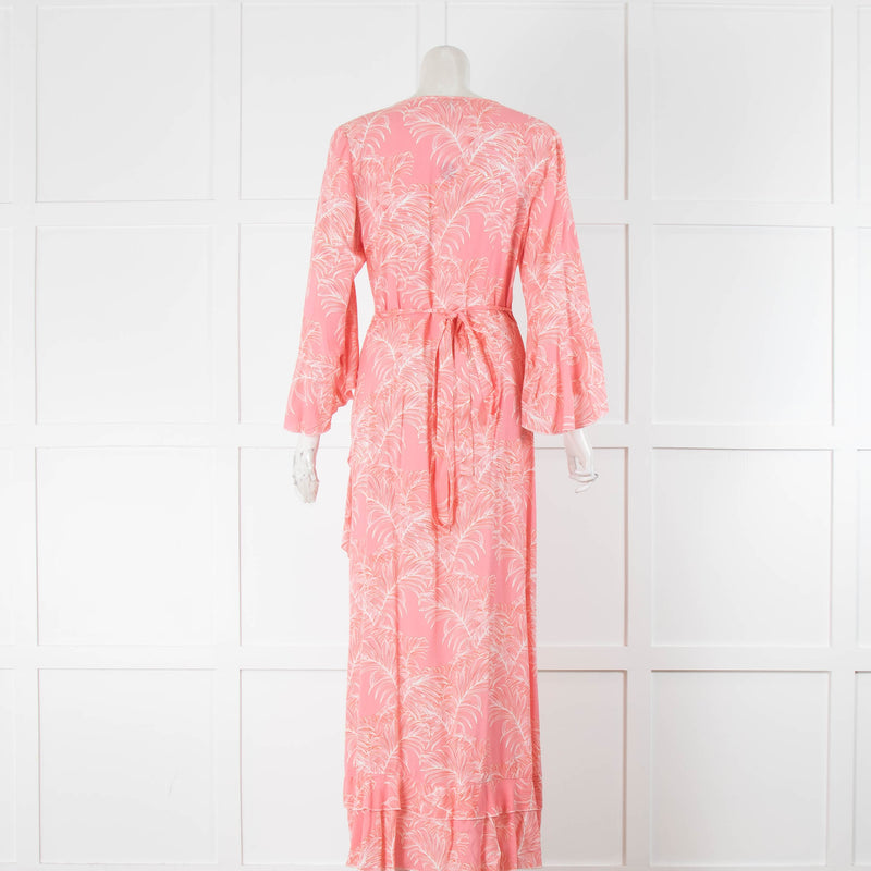 Melissa Odabash Pink & White Fern Print Maxi Wraparound Dress