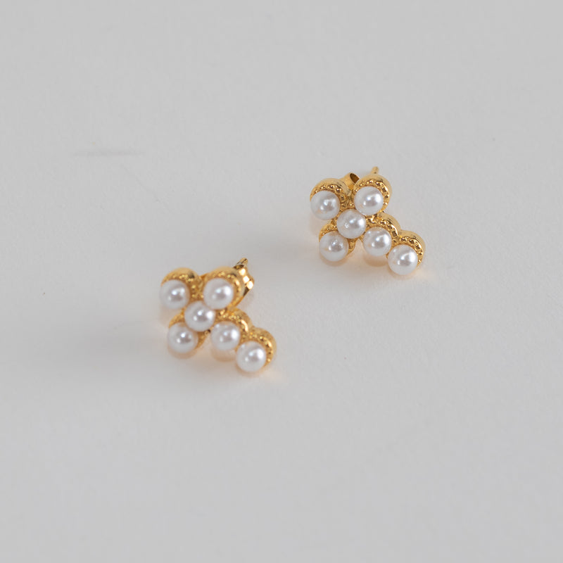 Sahira London Mini Pearl Cross Studs