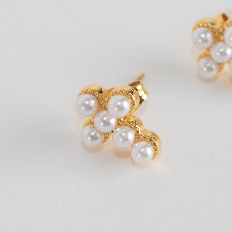 Sahira London Mini Pearl Cross Studs