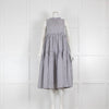 Asceno Grey Stripped Sleeveless Frill Cotton Midi Dress