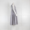 Asceno Grey Stripped Sleeveless Frill Cotton Midi Dress