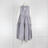 Asceno Grey Stripped Sleeveless Frill Cotton Midi Dress