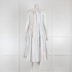 ASCENO Striped Cotton High Neck Tie Back Dress