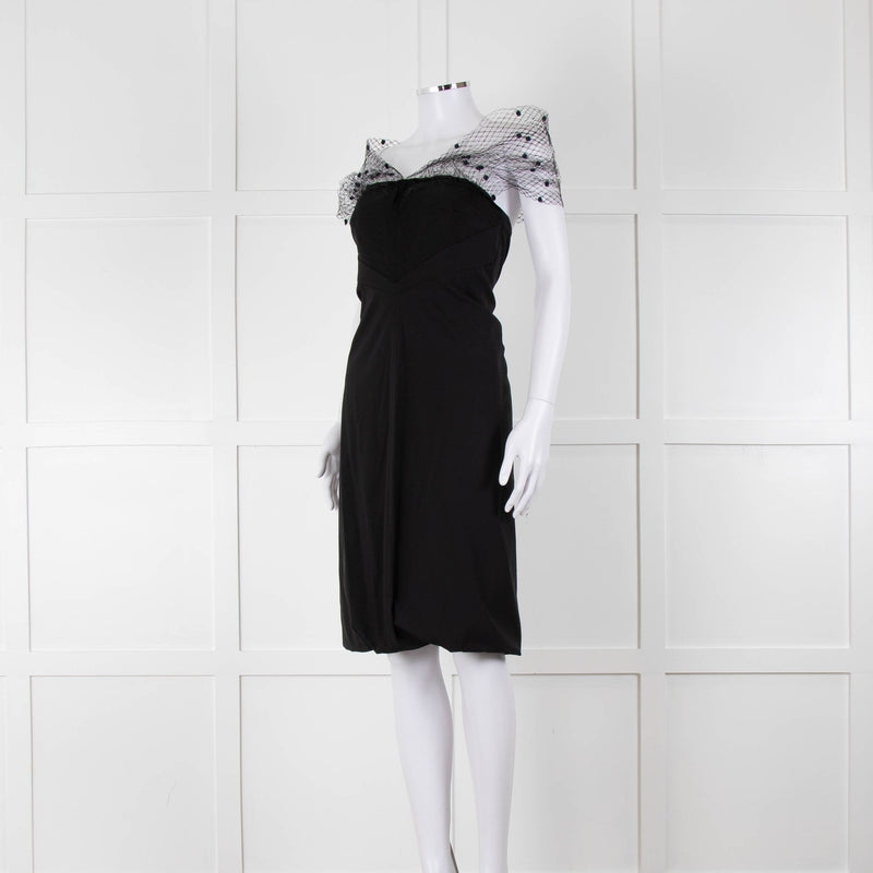 Louis Vuitton Black Wool Strapless Dress with Netting