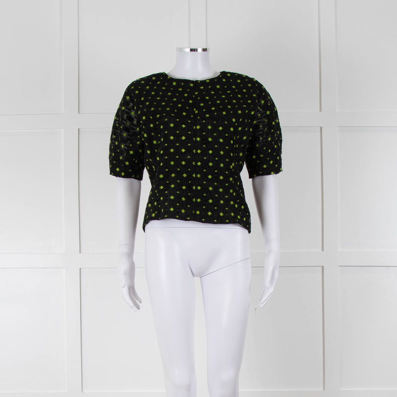 Baum Und Pferdgarten Black Neon Green Puff Sleeve Top