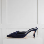 Manolo Blahnik Navy Suede Maysale Mule