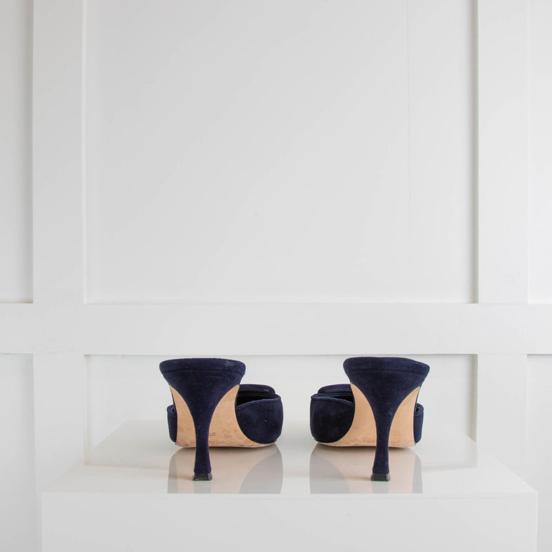 Manolo Blahnik Navy Suede Maysale Mule