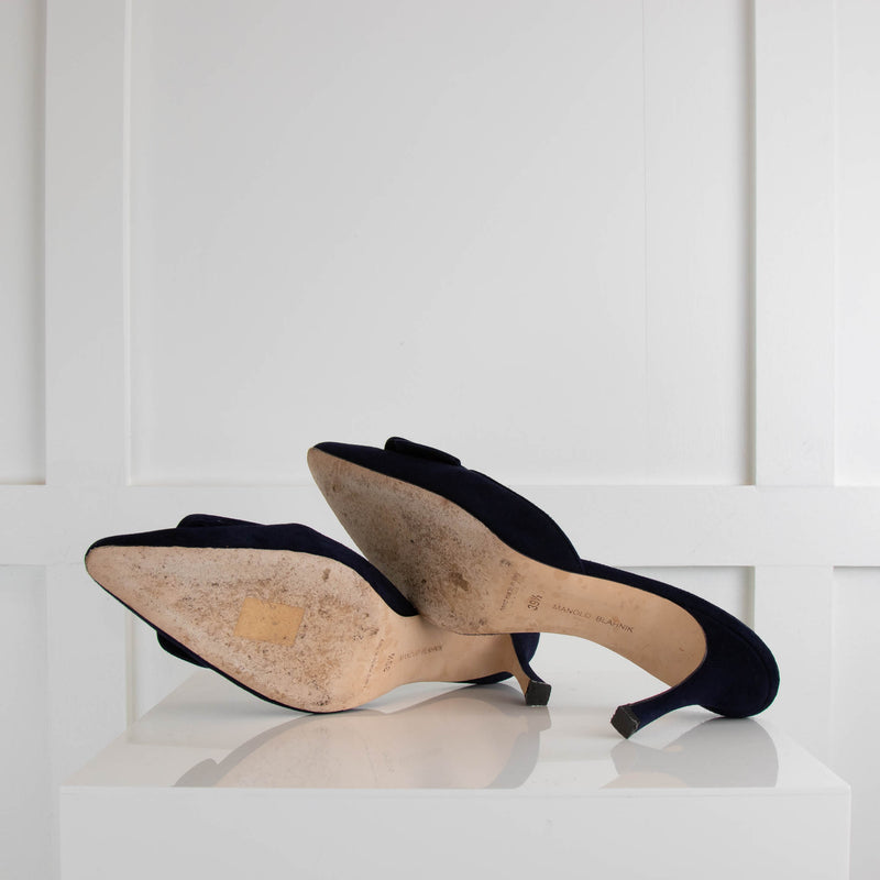 Manolo Blahnik Navy Suede Maysale Mule