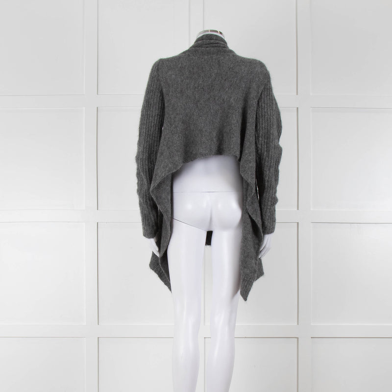 Sarah Pacini Grey Merino Wool Mohair Blend Wrap Cardigan