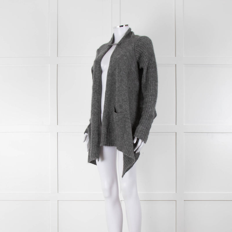 Sarah Pacini Grey Merino Wool Mohair Blend Wrap Cardigan