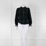 Iris Green Navy Check Frill Trim Shirt