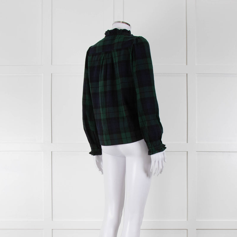 Iris Green Navy Check Frill Trim Shirt