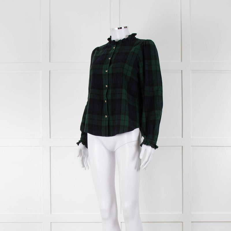 Iris Green Navy Check Frill Trim Shirt