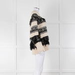 Essentiel Antwerp Cream Black Stripe Fringe Crystal Bead Jumper